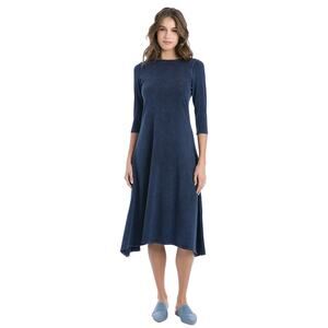 Hard Tail Forever Dress Women's Navy Blue 3/4 Sleeves Stretch Modal Midi Size S